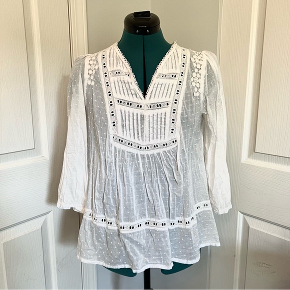 White Gauze Peasant Blouse - Size Small - Picture 2 of 9